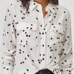 Equipment 100% Silk White Star Print Shirt